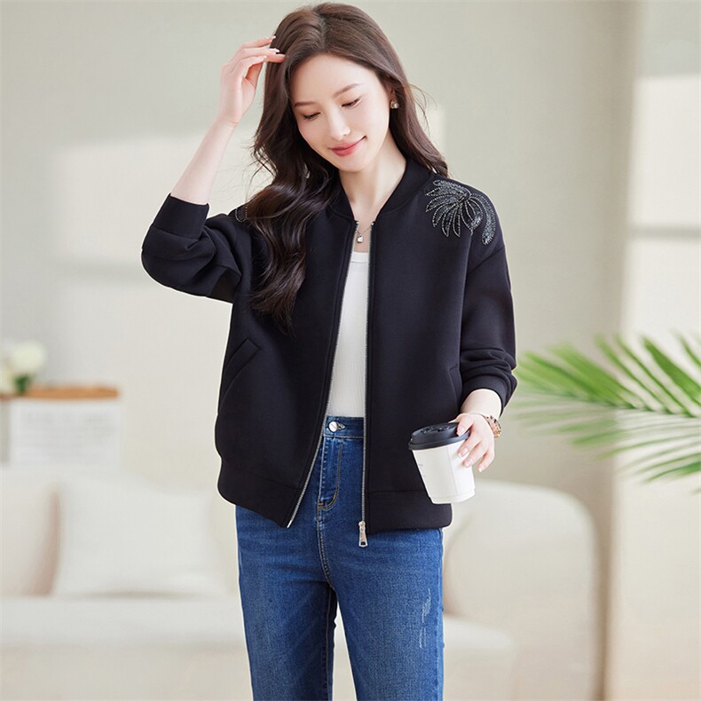 棒球服外套2024秋装新款女装黑色宽松短款运动休闲上衣,女装短外套,美沁