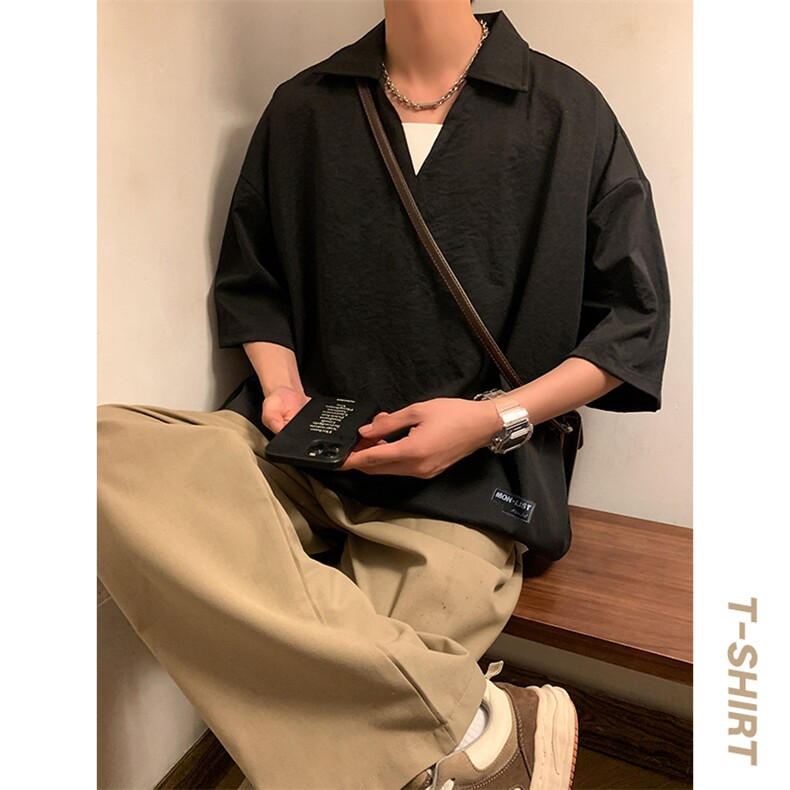 冰氧仿棉短袖港风暖光体恤休闲百搭纯色POLO衫男上衣TC3143-P35图片