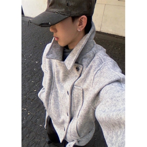双排扣腰带外套男cleanfit设计感宽松百搭立领大衣男 JB1052图片