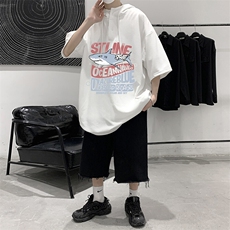 LD54331-P45NASA连帽短袖t恤男大码胖子带帽五分袖中袖，男装T恤，电商A040