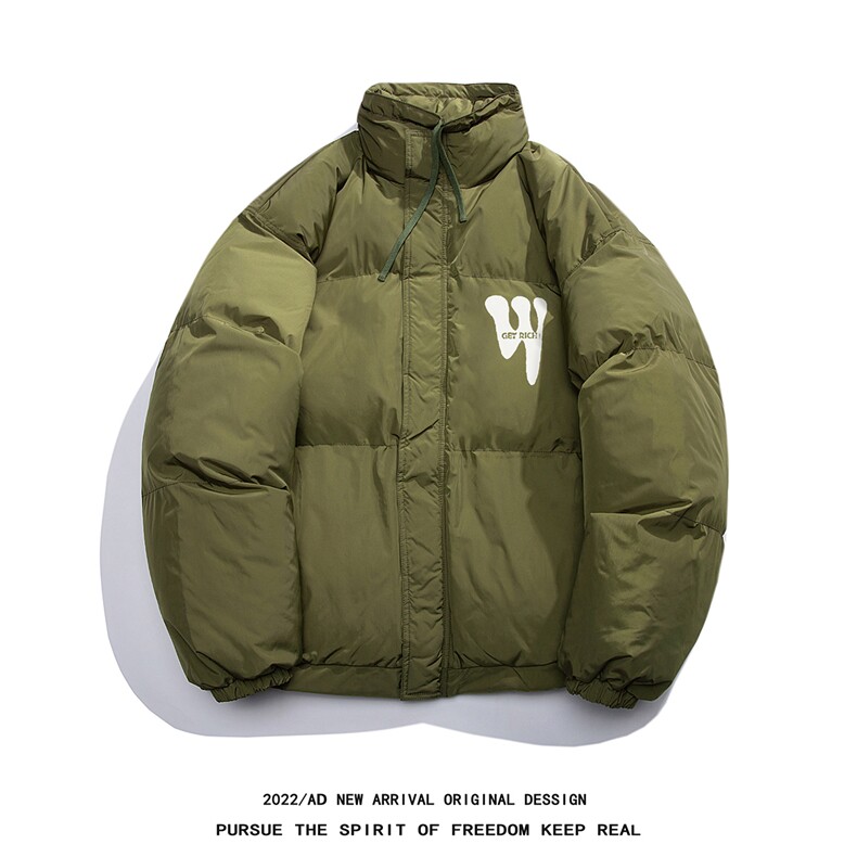 白鸭绒白底22冬季新款设计感抽绳立领羽绒服YR218P195控258图片