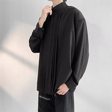 追品立领新中式衬衫男2024新款韩版内搭宽松气质长袖衬衣C321/P38，男装衬衫，星座506