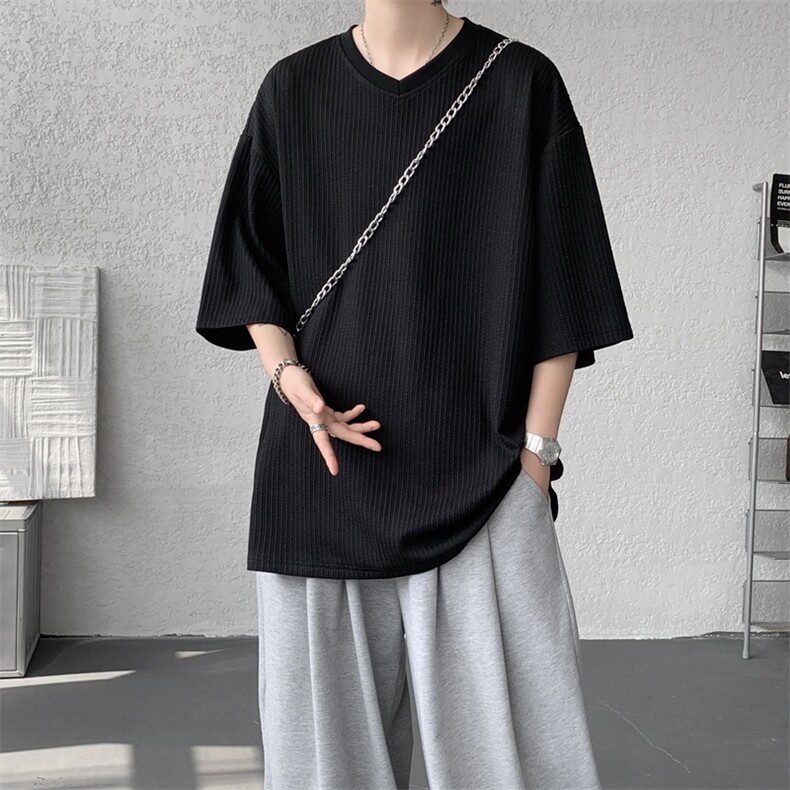 8XL-M短袖肌理感冰丝凉感T恤特大码鸡心领半袖纯色体恤DX1216/P28,男装T恤,电商B238