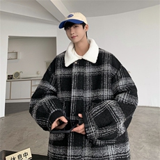 毛呢羊羔绒外套秋冬格子加绒加厚棉服美式高街外套A170-M809-P128，男装棉衣，电商A170