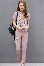 植物花卉潮流图案时尚纯色气质短袖圆领长裤套装/套裙2020年夏季，女装套装/套裙，凯瑟曼