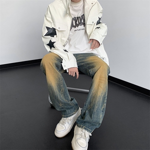 美式高街vibe重工艺做旧水洗hiphop直筒牛仔裤货号K2323P55图片