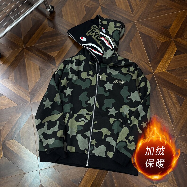 美式高鲨鱼拉链刺绣卫衣男女同款情侣春秋薄款hiphop原创连,男装卫衣,星座505-2（原电商A260-1)