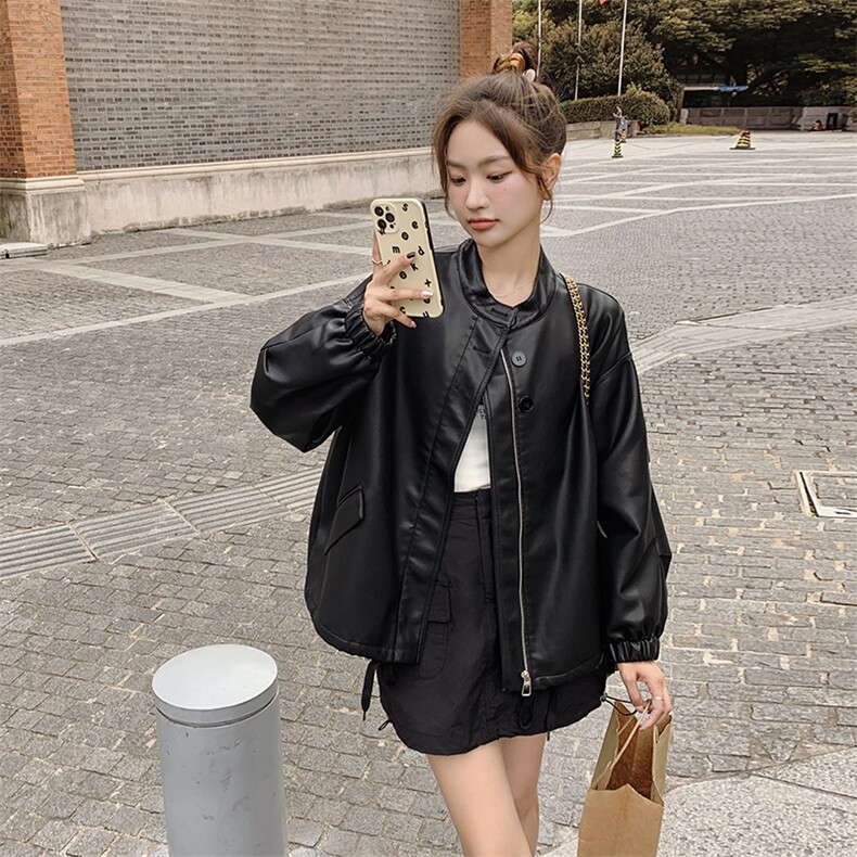 【首-发新品】现货皮衣女2023秋宽松显瘦ZB212-2381-P140-K190,女装皮衣,浙宝285（原212）