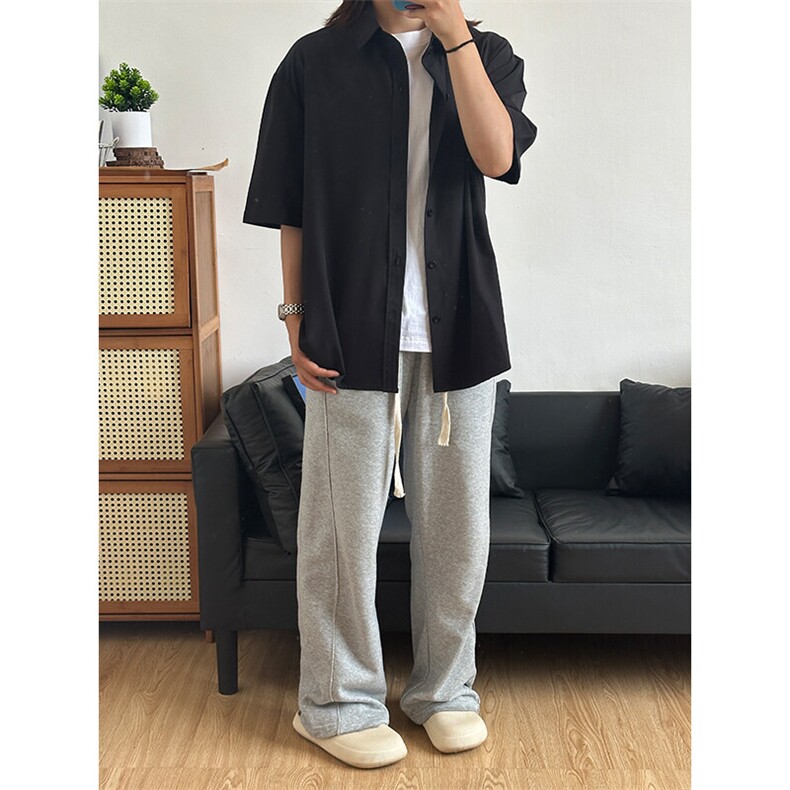 薄款冰丝短袖衬衫男简约纯色垂感休闲痞帅衬衣CS288-P20,男装T恤,星座301C-5
