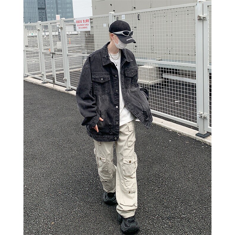 水洗做旧牛仔外套男春秋新款破洞美式痞帅休闲夹克潮JK08836-P68,男装工装外套,星座308B-1