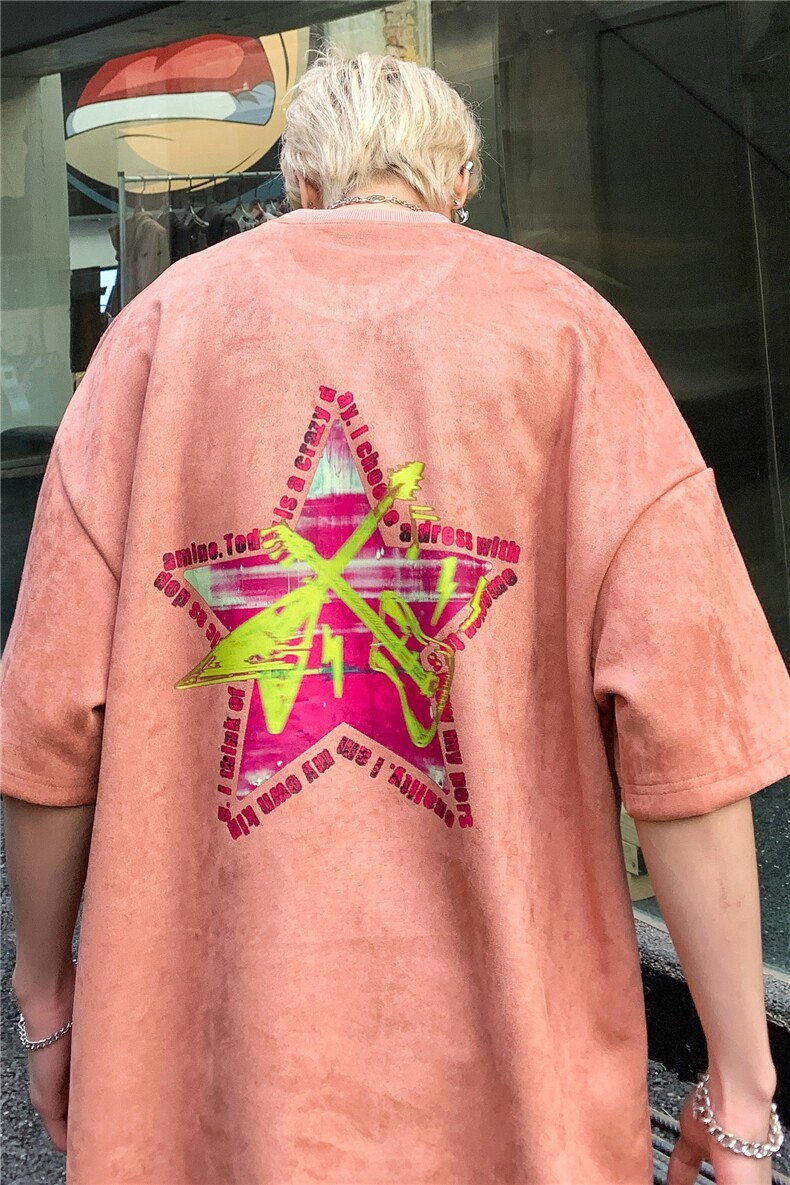 ins潮美式街头摇滚男孩印花短袖麂皮绒男生上衣JK23272-p45-控58,男装T恤,星座605(原A050)