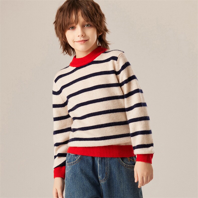 2024秋冬男女童半高领baby小山羊绒衫针织内搭彩条纹打底衫毛衣，童装儿童羊绒衫，旭泰羊绒