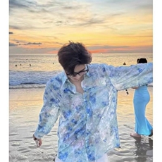 夏季小众很仙碎花衬衫男长袖休闲韩版薄款设计感时尚气质防晒衬衣，男装衬衫，星座506A