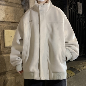 假两件毛呢外套男春秋季2024新款潮牌小众设计感美式立领夹克上衣图片
