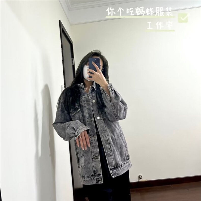 复古水洗牛仔外套男新款2025春秋宽松做旧工装翻领夹克WJK017，男装工装外套，星座208-5