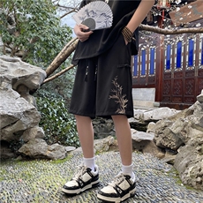 2024夏季新中式潮竹叶刺绣宽松休闲短裤B315-K24068-特p30控58，男装休闲裤，电商B315