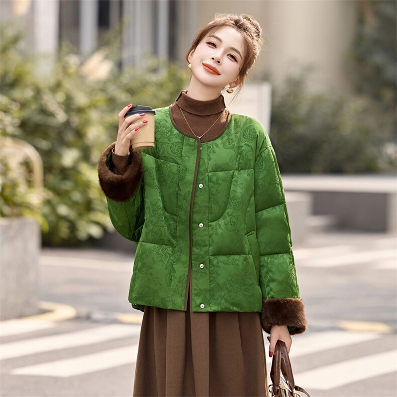 短款羽绒服女2025冬季新款小个子高级感超好看新中式G风提花外套,女装羽绒服,美沁