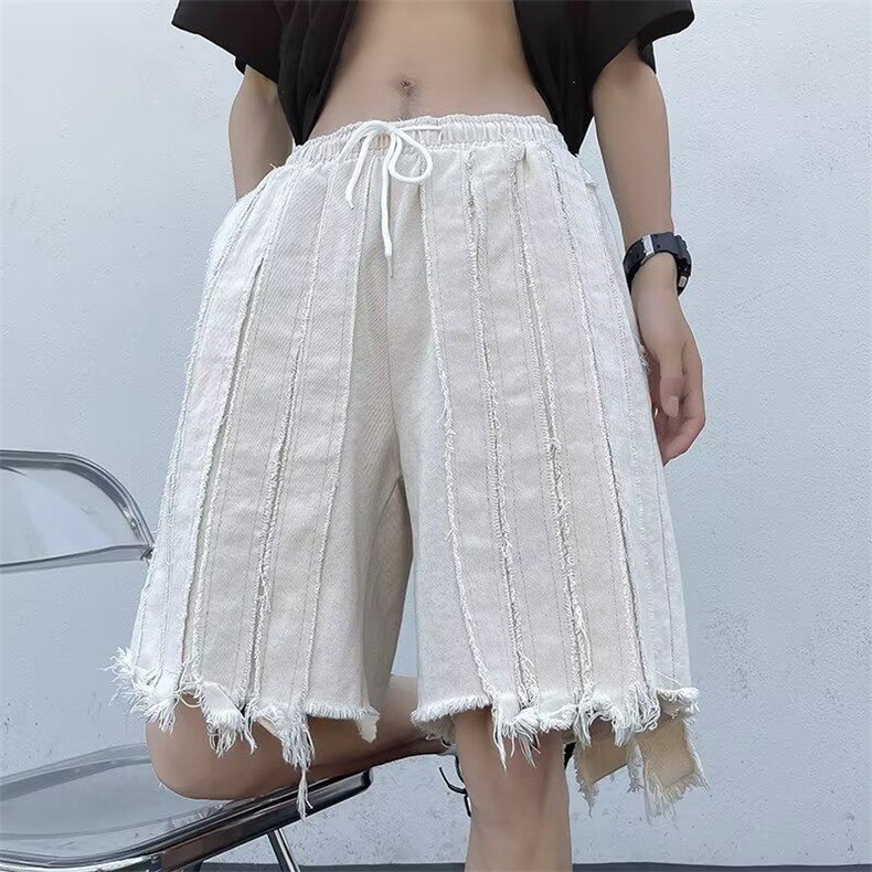 高街风不规则毛边牛仔短裤男女欧美嘻哈宽松情侣五分裤RK2667-P43,男装牛仔裤,星座412-2