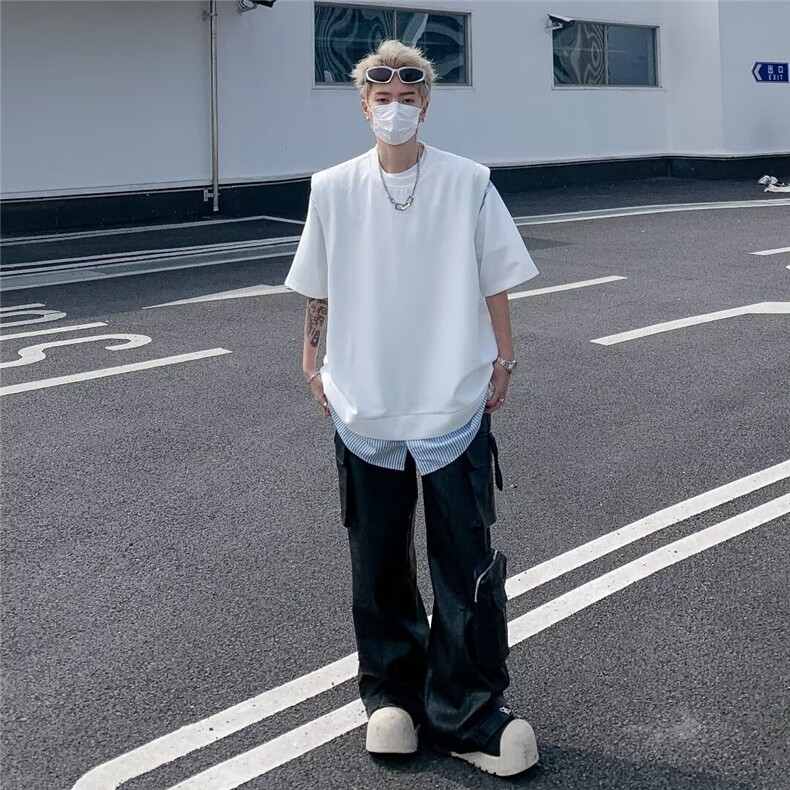 短袖假两件新款青春流行潮流潮T恤夏季男标准圆领时尚,男装T恤,星座716-2