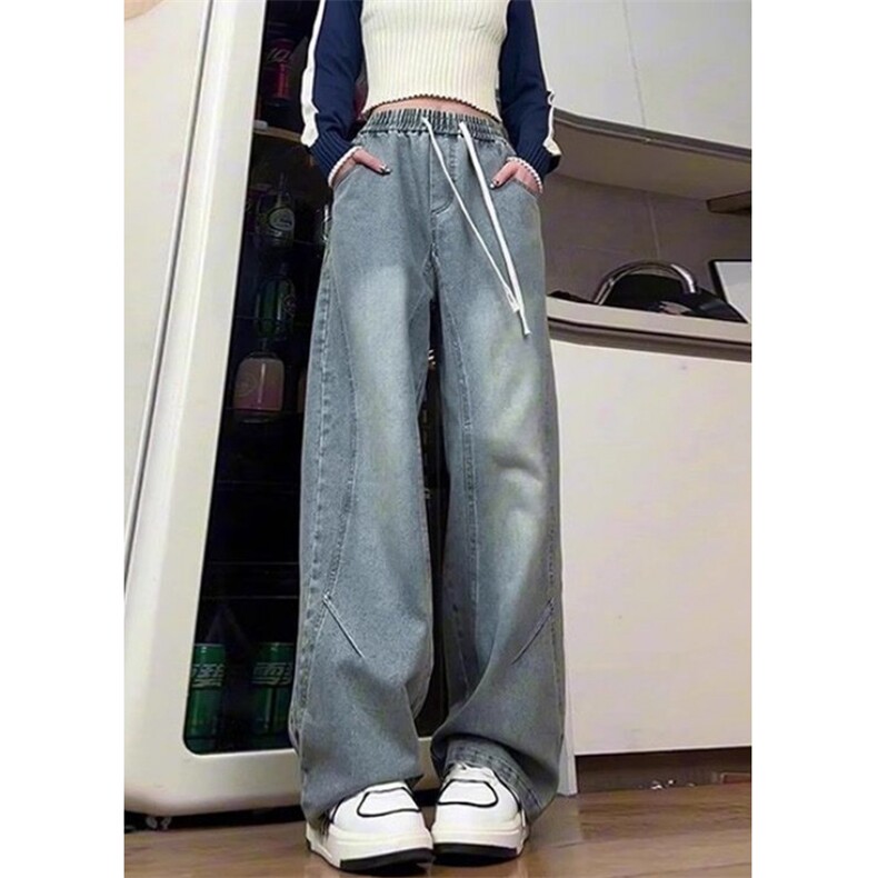 松紧腰抽绳牛仔裤男女款春秋水洗弯刀裤垂感直筒长裤N2100,男装牛仔裤,星座1116A（原606A-3）