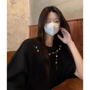 万针全刺绣工艺抖音得物高品质260克重磅纯棉双纱美式高街短袖T恤图片
