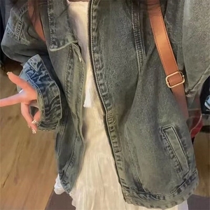 美式复古小个子牛仔外套女可甜可盐做旧拉链漂亮百搭夹克上衣显白图片