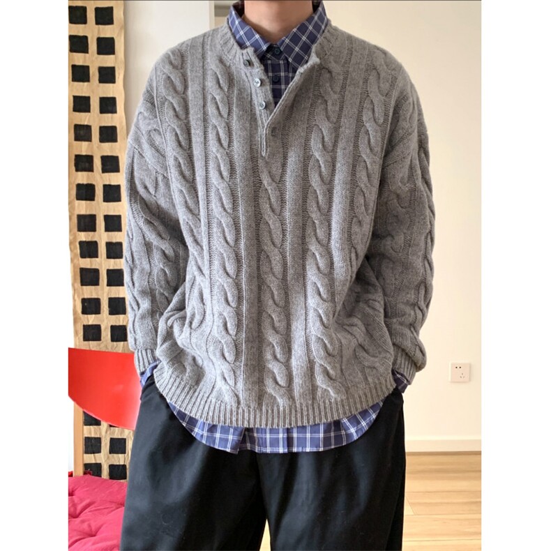 现货亨利领套头毛衣麻花针织衫打底衫M8606-特P55，男装针织衫/毛衣，星座1212