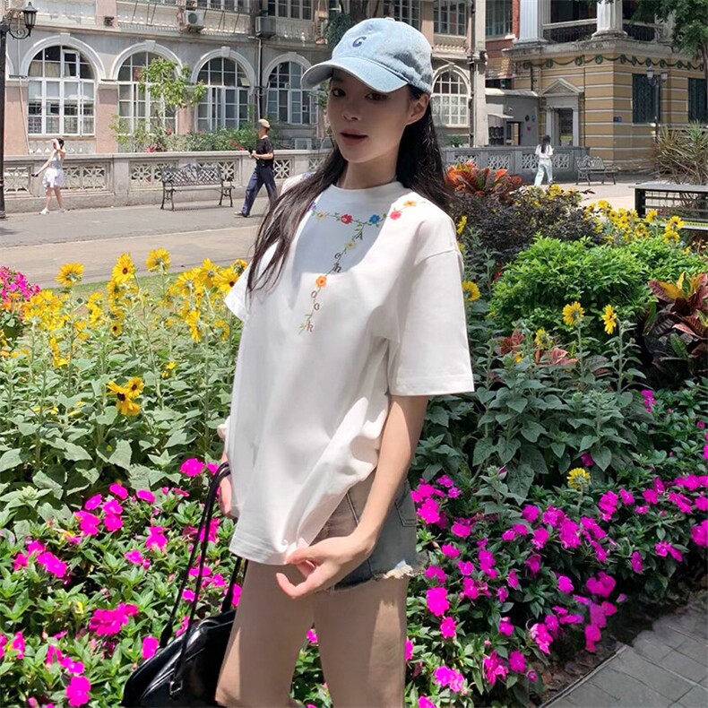 万针全刺绣工艺抖音得物高品质260克重磅纯棉双纱美式高街短袖T恤,男装T恤,电商A486