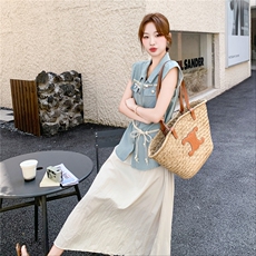 现货2D078-T2033-P165K248薄牛仔上衣+皱皱裙真两件套，女装套装/套裙，2D078