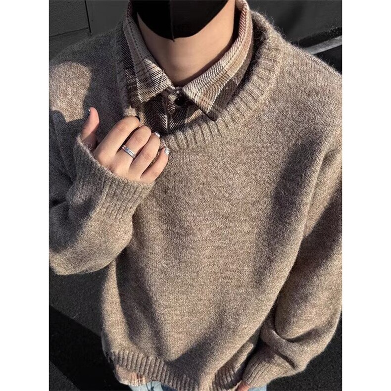 撞色假两件拼接衬衫领卫衣男女毛衣,男装针织衫/毛衣,星座410-6（原星座1304-1）