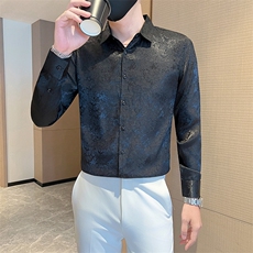 秋社会小伙店主风男士长袖修身花衬衫301A-1/CS509/P55，男装衬衫，星座301A-1