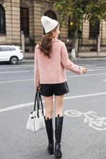 冬季新款颗粒桃花粉淑女外套，其它，水锦红