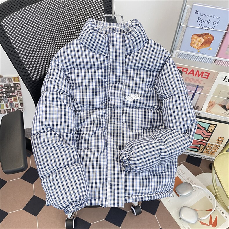 加绒加厚男女立领棉衣千鸟格字母刺绣棉服面包服手塞棉MY23P76,男装棉衣,星座1013-1