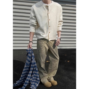 重磅秋冬男女北极绒开衫毛衣美式复古休闲慵懒风单排扣针织衫外套图片