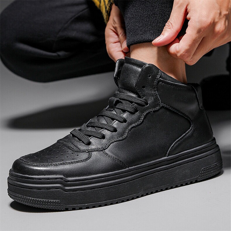 X4563-275男士头层牛皮小白鞋冬季加绒保暖百搭高帮板鞋，男鞋靴子，星座1407-3