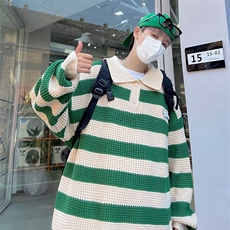 小众撞色条纹毛衣秋冬宽松oversize慵懒针织衫外套情侣M721-P42，男装针织衫/毛衣，星座512-2