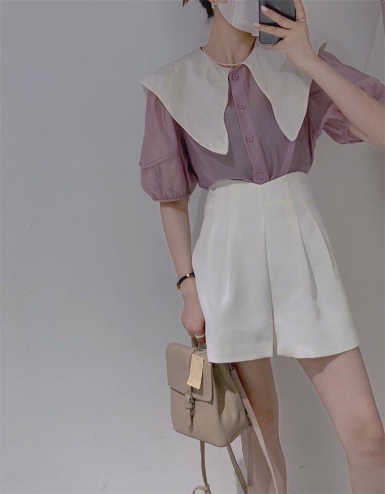 拼色衬衫，女装衬衫，驿谷