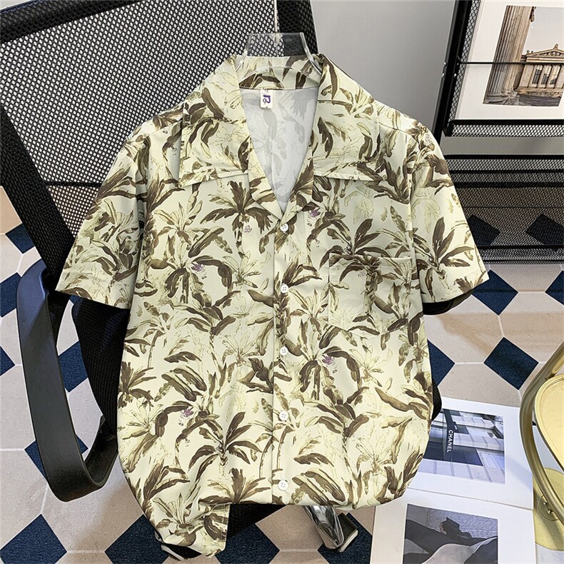 复古美式慵懒风花短袖衬衫男女宽松休闲衬衣外套潮C02413-P25,男装衬衫,星座308B-1