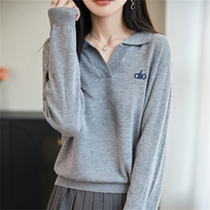 POLO领精纺羊毛衫针织毛衣女春秋新款字母刺绣上衣宽松休闲打底衫，女装针织衫/毛衣，菲奥羊绒