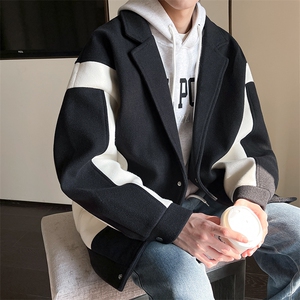 冬季港风拼色毛呢大衣男外套宽松夹克加厚呢大衣 A071-JK11-P115图片