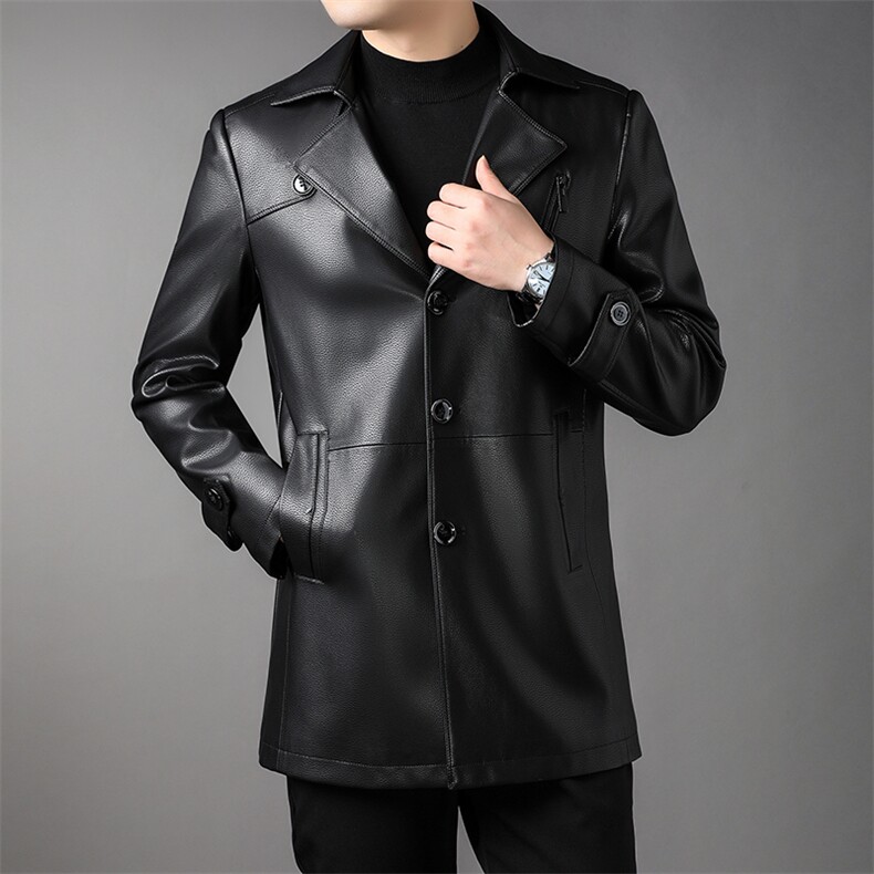 商务皮衣男秋季2023新款仿夹克潮流皮衣服休闲上衣风衣外套男图片