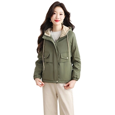 加绒加厚外套女短款派克棉服2025冬季新款修身显瘦小个子连帽棉衣，女装棉衣/棉服，以桐