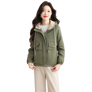 加绒加厚外套女短款派克棉服2025冬季新款修身显瘦小个子连帽棉衣图片