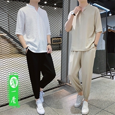有报告男士套装夏季短袖T恤搭配九分裤两件套DS417T，男装T恤，电商A102