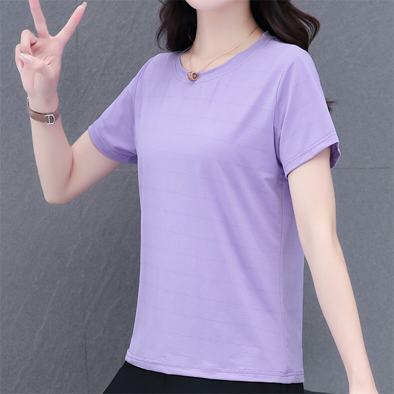 燕颉运动服短袖t恤女夏季2023新款中老年妈妈夏天冰丝速干上衣,女装T恤,燕颉服饰