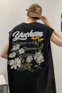 抖音供货、230克现货水洗棉印花宽松版无袖背心 D223A-SB2317-P35图片