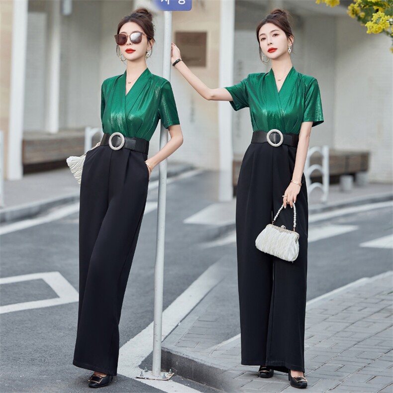 设计感御姐时尚气质轻奢连体裤女2025夏季短袖高腰拼接修身连衣裤，女装连体裤，微微衣阁