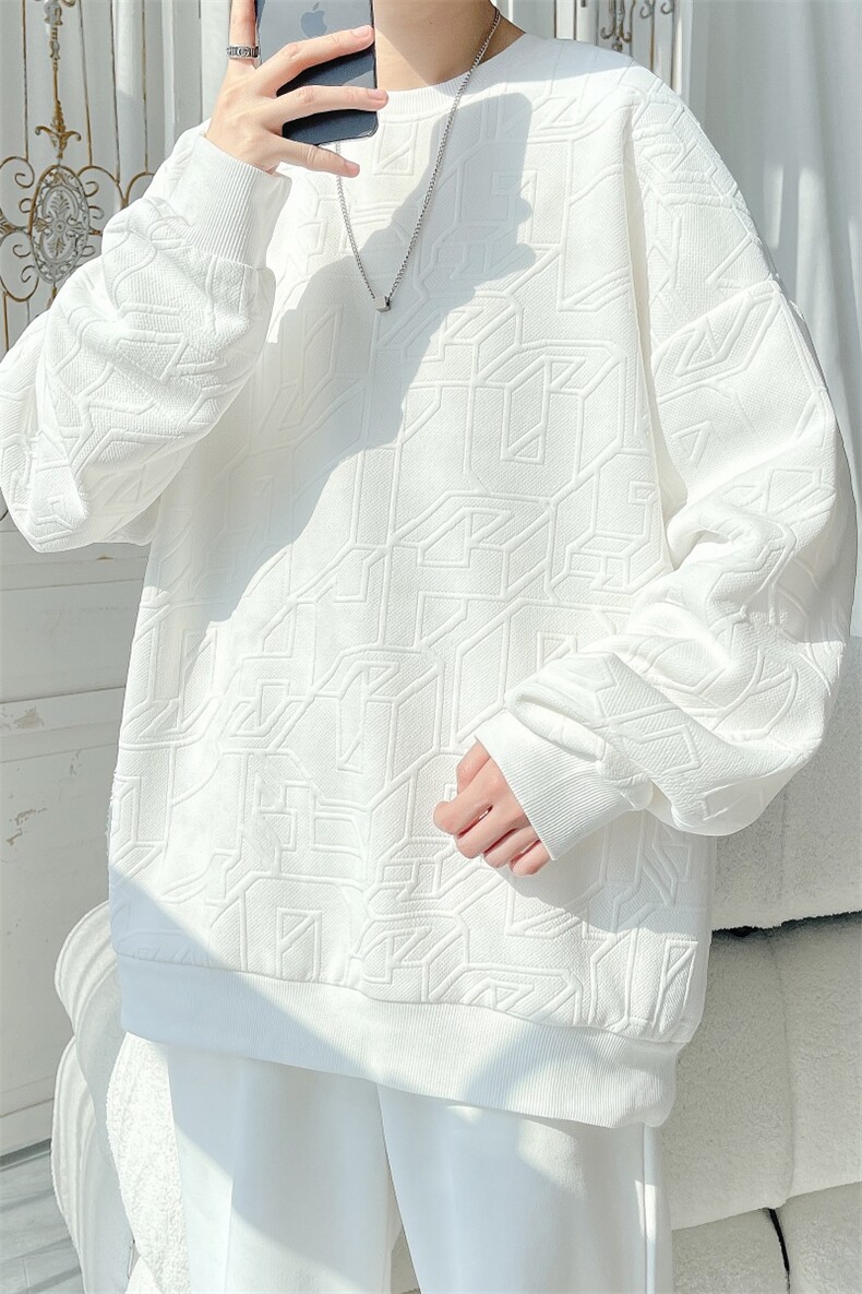 S5013/特P30春装新款个性套头提花卫衣男潮流宽松百搭长袖T恤外套,男装T恤,电商A141