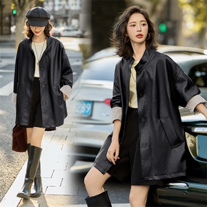 时髦皮衣外套女2025春秋新款休闲气质宽松立领PU皮夹克高级感上衣图片