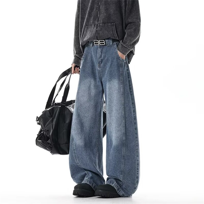 高街阔腿牛仔秋季宽松直筒休闲长裤拖地男生水洗复古裤nz1177p45，男装休闲裤，电商D315A